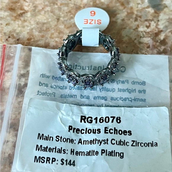 Bomb Party RG16076 Precious Echoes Amethyst CZ on Hematite Ring - Picture 2 of 2